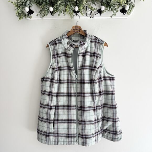 J. Jill Plus Size Jade Plaid Quilted Full Zip Curved Hem Vest 1X - Picture 1 of 4